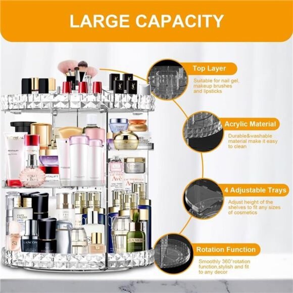 Makeup Organizer 360 Degree Rotating 7 Adjustable Layers Large Capacity Cosmetic - Picture 3 of 6